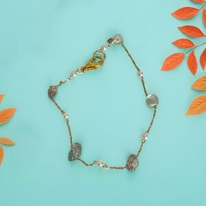 Hand Crafted Gold Chain Bracelet with Gray Beads and Pearls